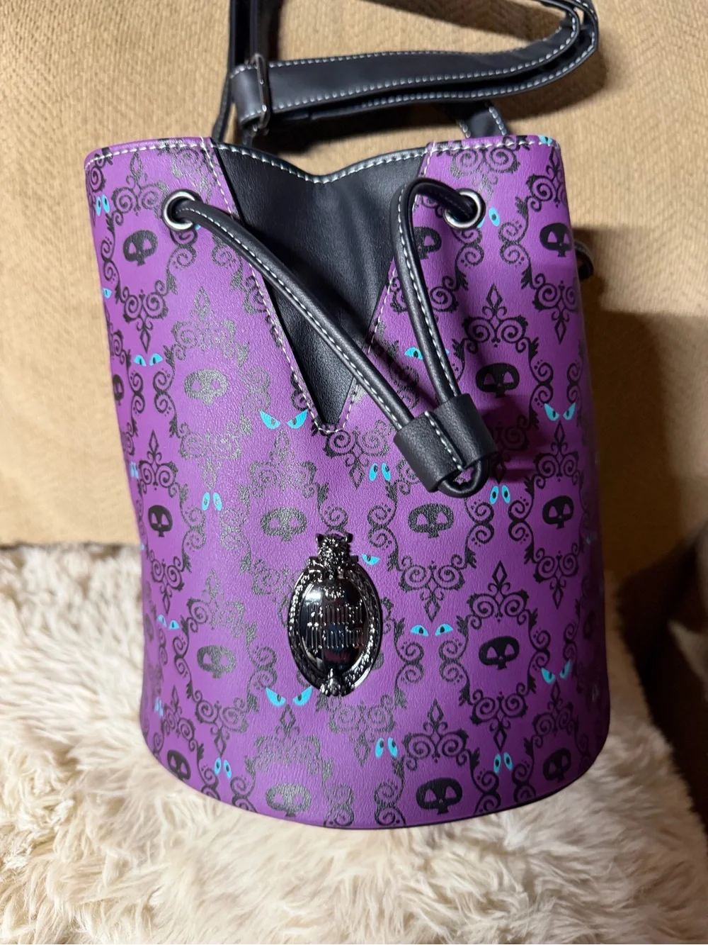 NWT Disney Parks Loungefly Haunted Mansion Glow in the Dark Bucket Crossbody Bag